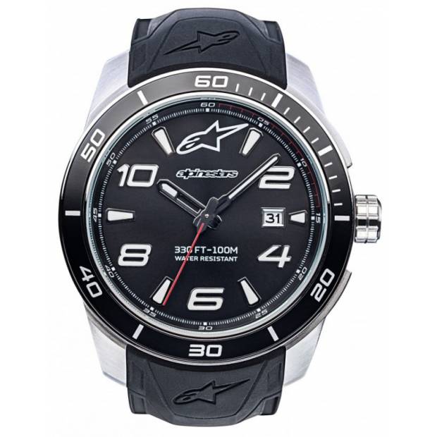hodinky TECH STEEL, ALPINESTARS (broušený nerez/černá, pryžový pásek) M000-113 ALPINESTARS