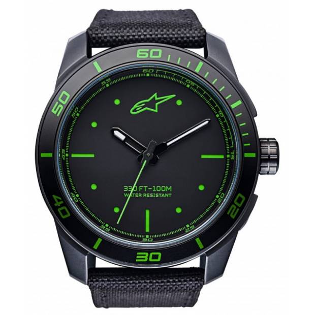 hodinky TECH PVD, ALPINESTARS - ITÁLIE (černá/zelená, textilní pásek) M000-115 ALPINESTARS