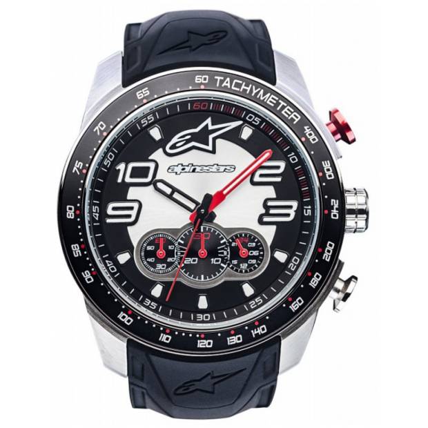 hodinky TECH CHRONO STEEL, ALPINESTARS (broušený nerez/černá/červená, pryžový pásek) M000-121 ALPINESTARS