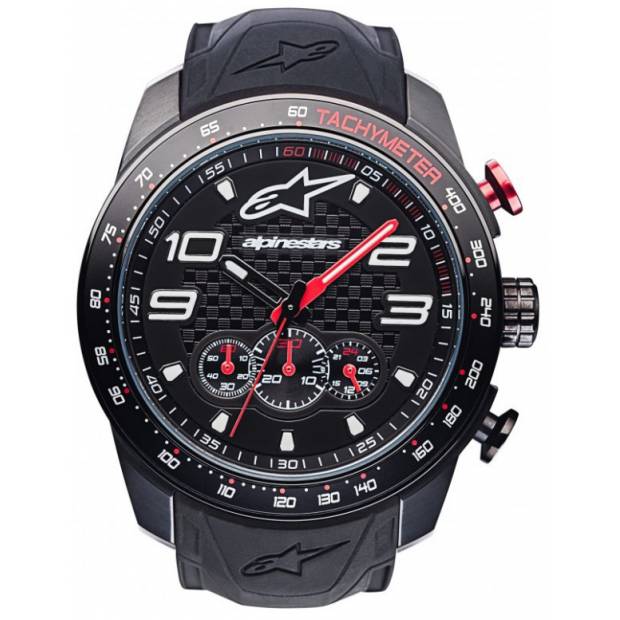 hodinky TECH CHRONO PVD, ALPINESTARS - ITÁLIE (černá/červená, pryžový pásek) M000-122 ALPINESTARS