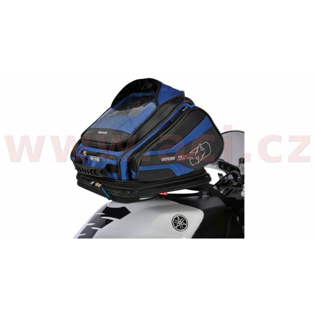 tankbag na motocykl Q30R QR, OXFORD - Anglie (černý/modrý, s rychloupínacím systémem na víčka nádrže, objem 30l) M006-178 OXFORD