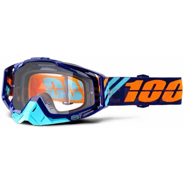 Moto brýle 100% Racecraft Calculus Navy s čirým plexi včetně chrániče nosu a 10ks strhávaček