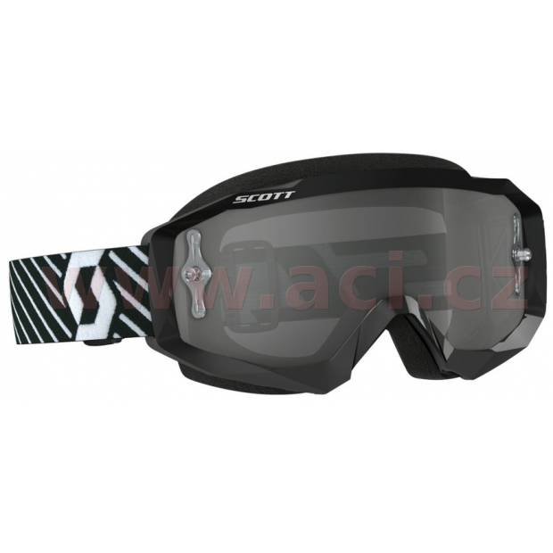 brýle HUSTLE MX, SCOTT - USA (černá/bílá, šedé Light sensitive plexi s čepy pro slídy) M150-253 SCOTT