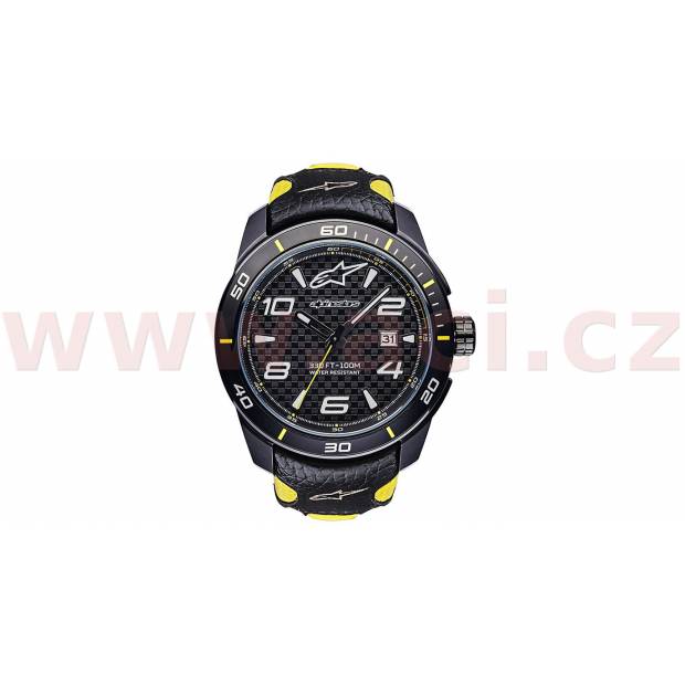 hodinky TECH RACE, ALPINESTARS (černá/žlutá, kožený pásek) M000-1070 ALPINESTARS