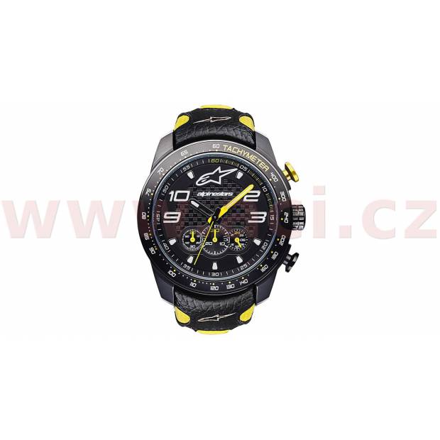 hodinky TECH RACE CHRONO, ALPINESTARS (černá/žlutá, kožený pásek) M000-1071 ALPINESTARS
