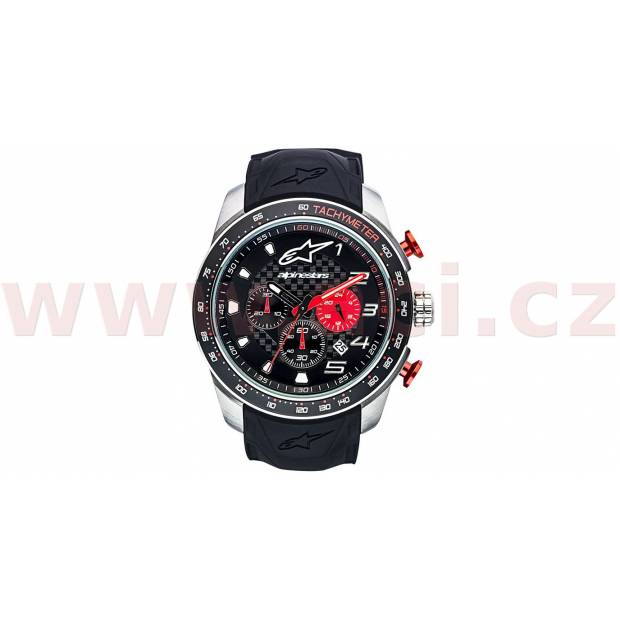 hodinky TECH MULTI CHRONO, ALPINESTARS (broušený nerez/černá/červená, pryžový pásek) M000-1072 ALPINESTARS