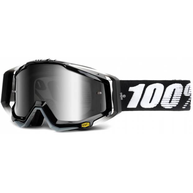 Brýle na moto cross Racecraft Abyss Black 100% střírbné chrom plexi a čiré plexi včetně chrániče nosu