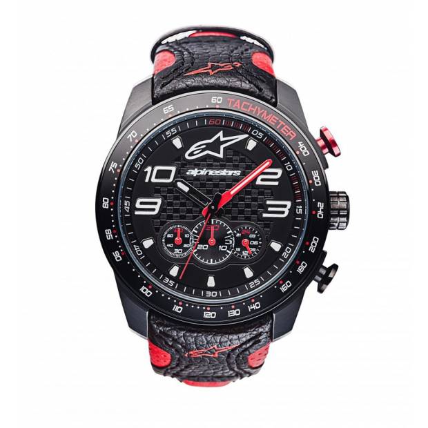 hodinky TECH RACE CHRONO, ALPINESTARS - ITÁLIE (černá/červená, kožený pásek) M000-112 ALPINESTARS