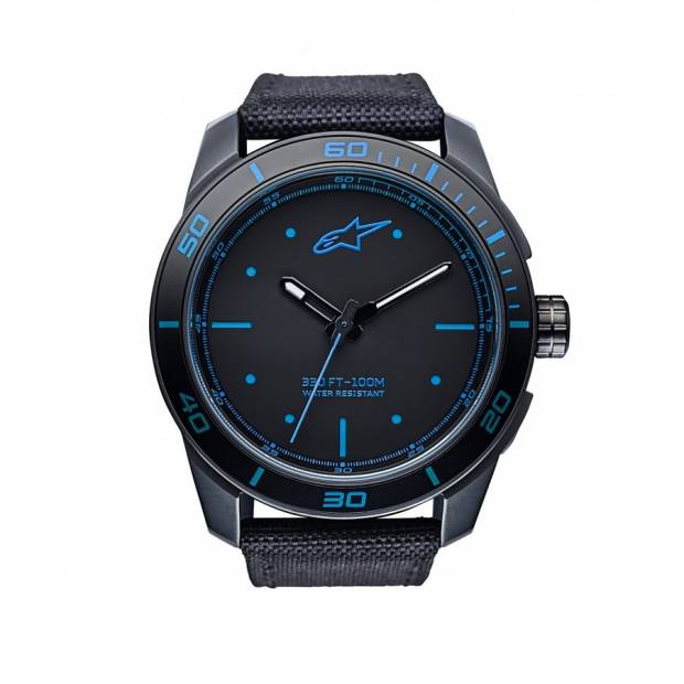 hodinky TECH PVD, ALPINESTARS - ITÁLIE (černá/modrá, textilní pásek) M000-114 ALPINESTARS
