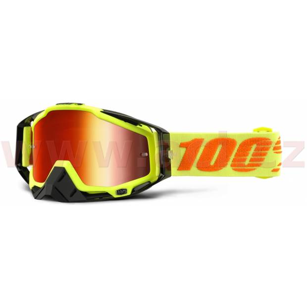 brýle Racecraft Attack Yellow, 100% - USA (červené chrom plexi + čiré plexi + chránič nosu +20 strhávaček) M150-120 100%