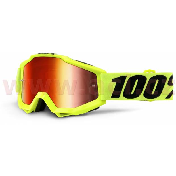 brýle Accuri Fluo Yellow, 100% - USA (žlutá , červené chrom + čiré plexi s čepy pro slídy) M150-137 100%