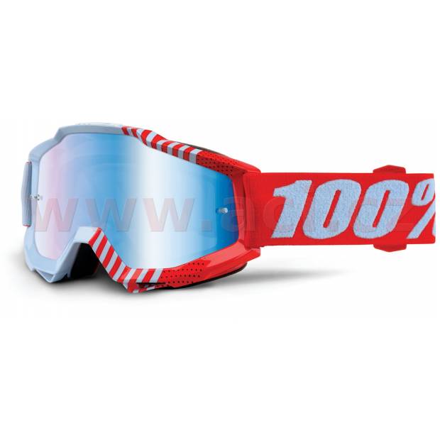 brýle Accuri Cupcoy, 100% - USA (červená/bílá , modré chrom + čiré plexi s čepy pro slídy) M150-142 100%