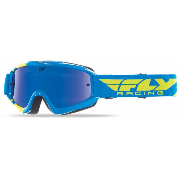 brýle Zone RS, FLY RACING - USA dětské (modré/žluté fluo, zrcadlové/modré plexi s čepy pro slídy) M151-20 FLY RACING