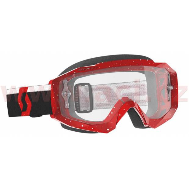 brýle HUSTLE X MX, SCOTT - USA (červené/bílé, čiré plexi s čepy pro slídy) M150-376 SCOTT