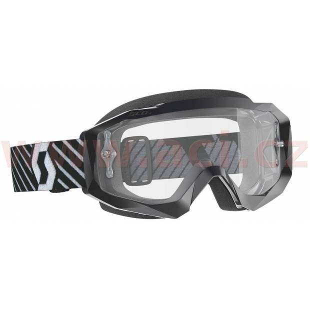 brýle HUSTLE X MX, SCOTT - USA (černé/bílé, čiré plexi s čepy pro slídy) M150-378 SCOTT