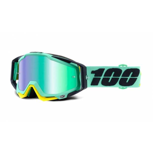 Moto brýle Racecraft Kloog 100% plexi zelené chrom včetně chrániče nosu a 20ks strhávaček
