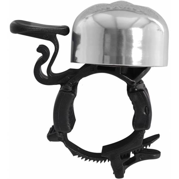 zvonek na kolo QUICK FLICK BELL, OXFORD (stříbrný plášť, s přezkou pro osazení na trubky od průměru 27,2 do 31,8 mm) C007-0070 OXFORD