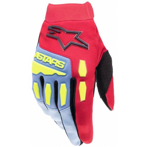rukavice FULL BORE, ALPINESTARS (světle modrá/červená/žlutá fluo/černá) 2024 M172-0186 ALPINESTARS