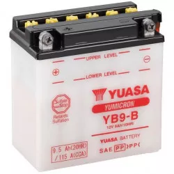 motobaterie 12V, YB9-B, 9,5Ah, 115A, konvenční YUMICRON 137x77x141, YUASA originál (vč. balení elektrolytu) M310-314 YUASA