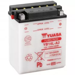 motobaterie 12V, YB14L-A2, 14,7Ah, 175A, konvenční YUMICRON 136x91x168, YUASA originál (vč. balení elektrolytu) M310-326 YUASA