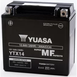 motobaterie 12V, YTX14-BS, 12,6Ah, 200A, bezúdržbová MF AGM 150x87x145, YUASA originál (vč. balení elektrolytu) M310-328 YUASA