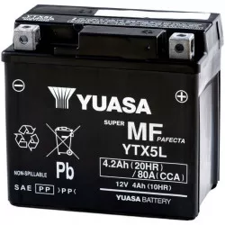 motobaterie 12V, YTX5L, 4,2Ah, 80A, bezúdržbová MF AGM 115x72x107, YUASA originál (aktivovaná ve výrobě) M310-366 YUASA