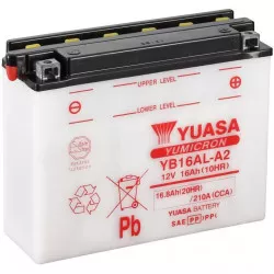 motobaterie 12V, YB16AL-A2, 16,8Ah, 210A, konvenční YUMICRON 207x72x164, YUASA originál (vč. balení elektrolytu)  M310-344 YUASA