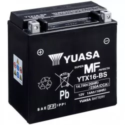 motobaterie 12V, YTX16-BS, 14,7Ah, 230A, bezúdržbová MF AGM 150x87x161, YUASA originál (vč. balení elektrolytu)  M310-353 YUASA